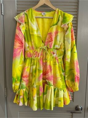 Hemant & Nandita Bright Yellow & Pink Floral Dress